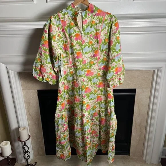 Tuckernuck Multi Green Begonia Floral Hillsborough Midi Dress - Picture 2 of 2